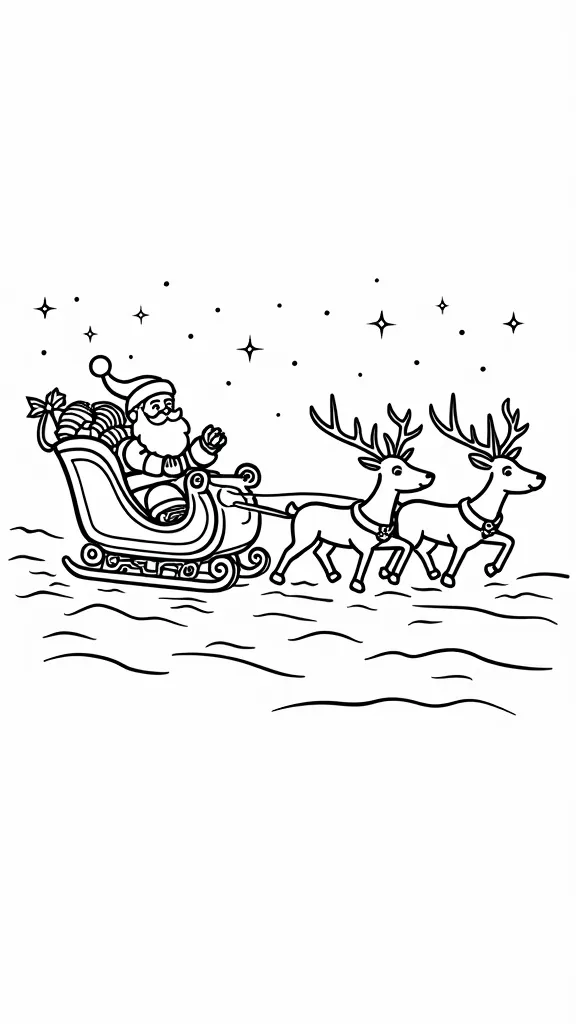 santa sleigh and reindeer coloring page